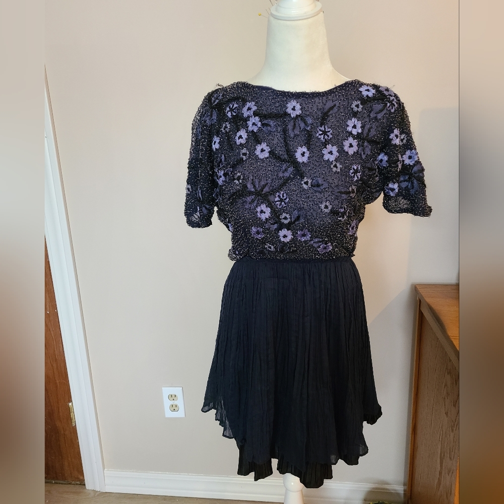 Free People Harvest Frost dress, size 0, y2k, vintage, silk, beaded, open back